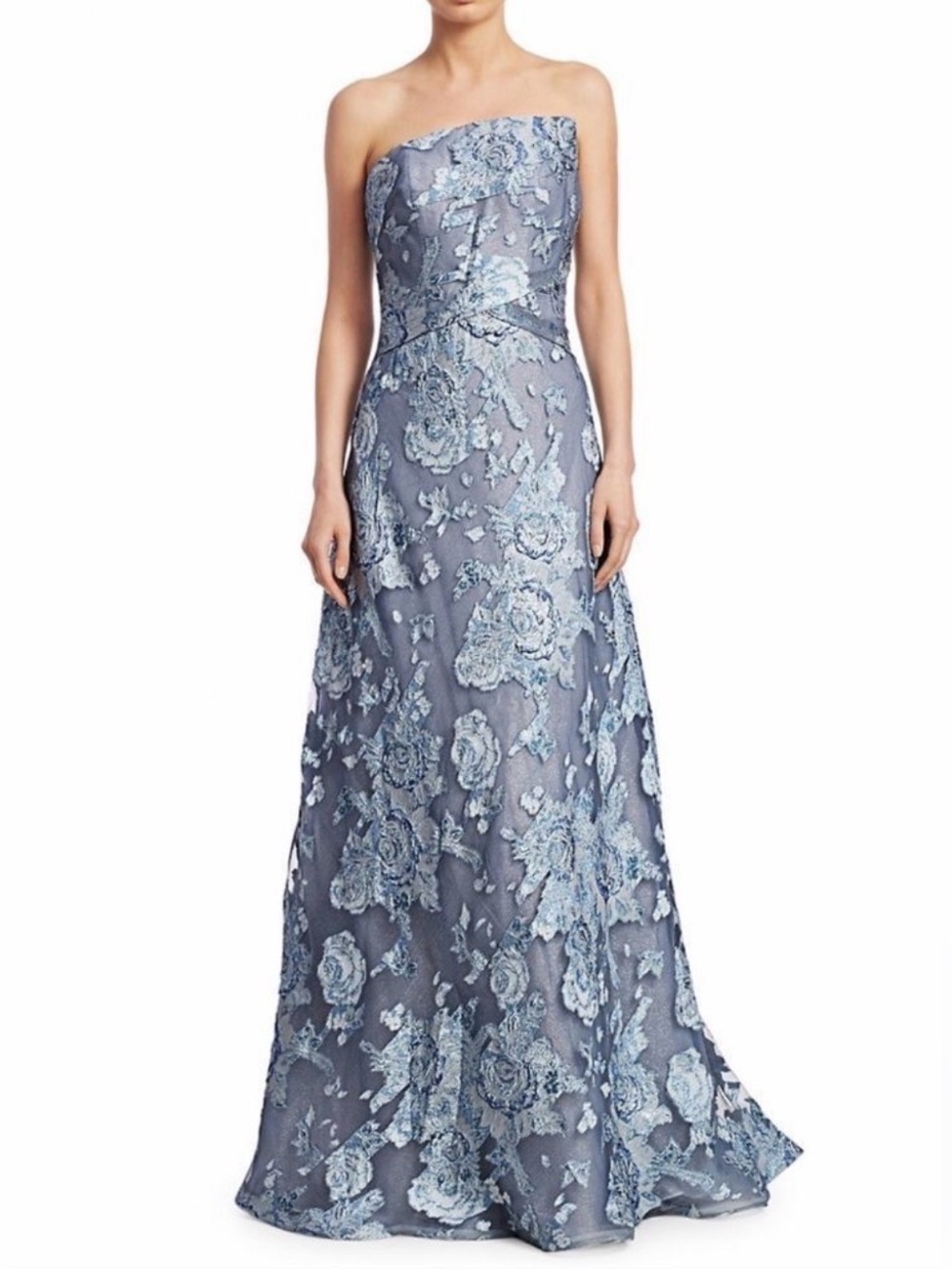 Rene Ruiz Collection Floral Fil Coupé Strapless Gown US 8 $1795